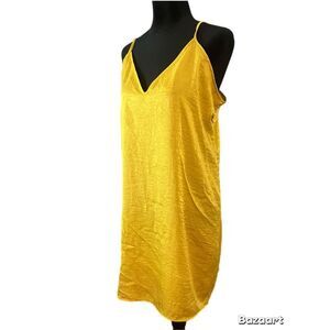 AMOUR VERT Gold Satin Midi Slip Party Dress Size Large